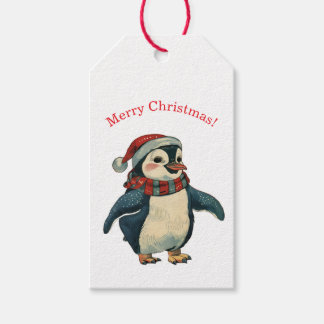 ETIQUETA DE REGALO DE PINGÜINO CON GORRO DE PAPÁ N