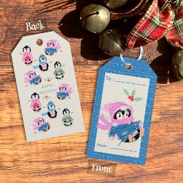 Etiqueta de regalo de pingüino torpe en luces de N