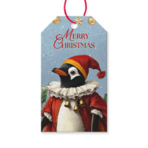ETIQUETA DE REGALO DE PINGÜINO VINTAGE FELIZ NAVID