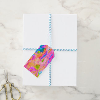 Etiqueta de regalo de pintura abstracta azul rosa