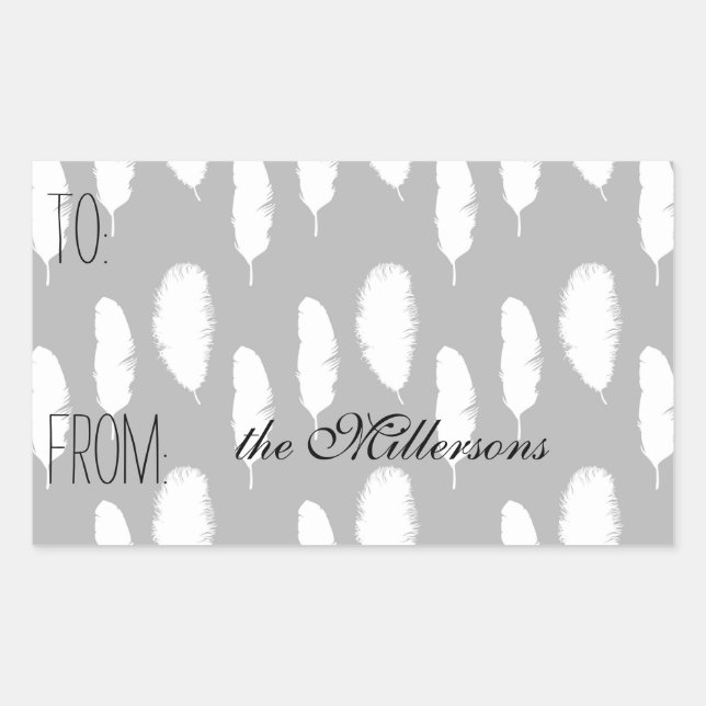 Etiqueta de regalo de plumas blancas (Anverso)