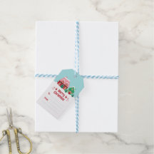 Etiqueta de regalo de pueblo navideño Deja que nie