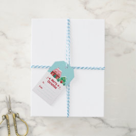 Etiqueta de regalo de pueblo navideño Deja que nie