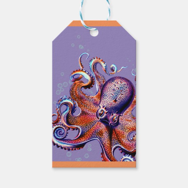 Etiqueta de regalo de pulpo naranja (Anverso)