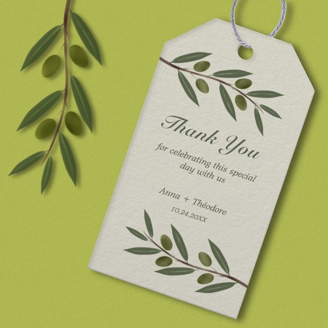 Etiqueta de regalo de rama de olivo acuarela (Watercolor Olive Branch Thank You Gift Tag)