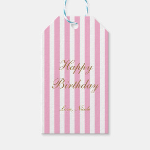 Etiqueta de regalo de rayas verticales rosadas y b