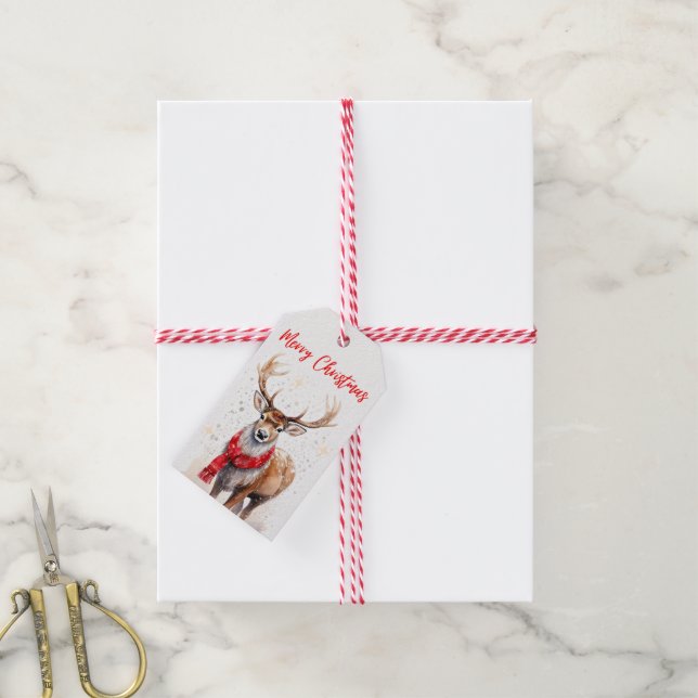 Etiqueta de regalo de renos navideños (Con cuerda)