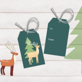 Etiqueta de regalo de renos retro de Santa