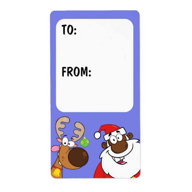 Etiqueta de regalo de renos y Papá Noel negro (Frente)