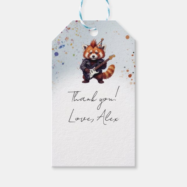 Etiqueta de regalo de Rocker Panda Rojo (Anverso)