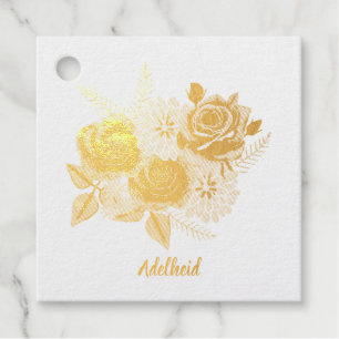 Etiqueta de regalo de rosas y dalias