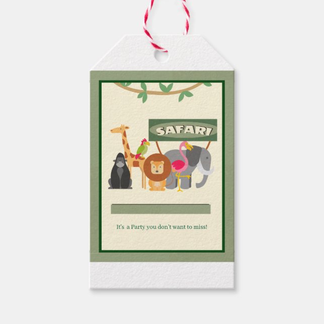 Etiqueta de regalo de Safari de cumpleaños para ni (Anverso)