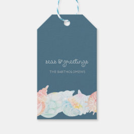 Etiqueta de regalo de saludo y de mar acuarela