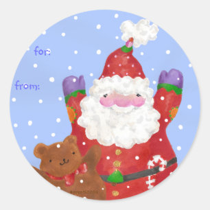 etiqueta de regalo de sana y teddy feliz con nieve