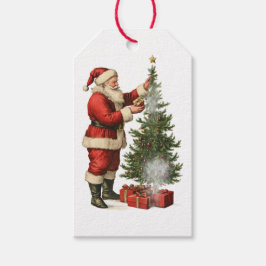 ETIQUETA DE REGALO DE SANTA CLAUS VINTAGE CON ÁRBO