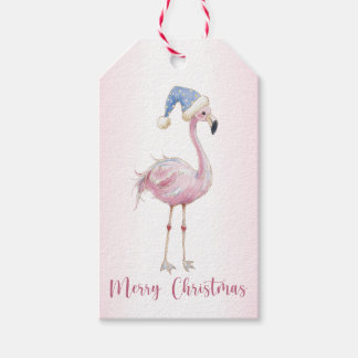 Etiqueta de regalo de Santa Flamingo Rosa Navidad