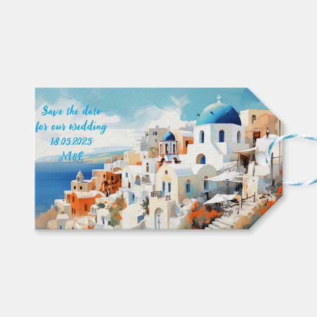 Etiqueta de regalo de Santorini (Frente (Horizontal))