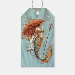 Etiqueta de regalo de sirena vintage azul océano
