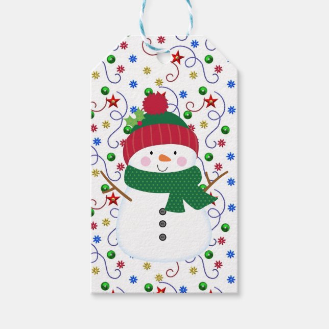Etiqueta de regalo de Snowman feliz (Anverso)