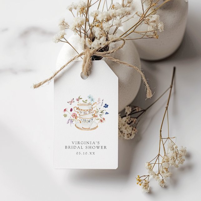 Etiqueta de regalo de té nupcial (Floral Bridal Tea Party Gift Tag by Painted Paperie
)