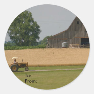Etiqueta de regalo de Tractor y Barn