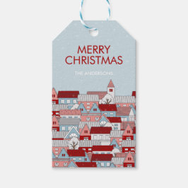 Etiqueta de regalo de vacaciones de aldea de navid