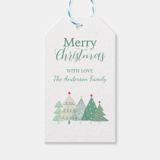 Etiqueta de regalo de vacaciones de árboles festiv