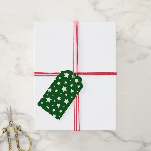 Etiqueta de regalo de vacaciones de estrellas blan (Con cuerda)