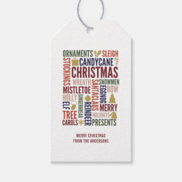 Etiqueta de regalo de vacaciones de palabras navid