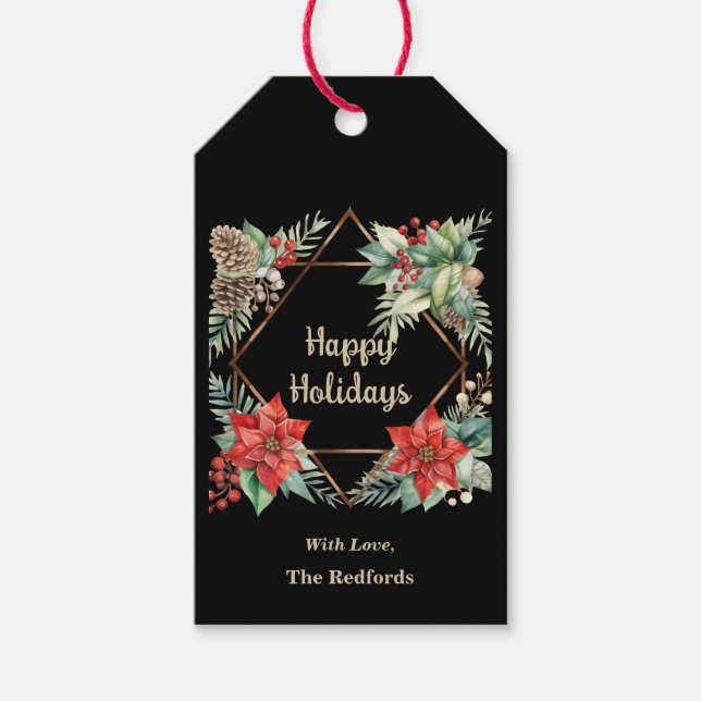 Etiqueta de regalo de vacaciones de Poinsettia (Anverso)
