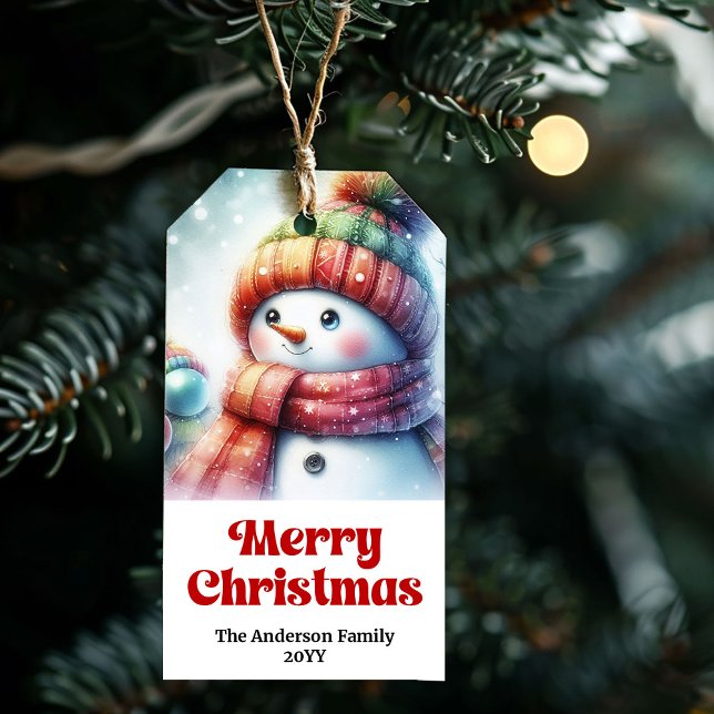 Etiqueta De Regalo De Vacaciones Editable Delicado (Delicate Editable Holiday Kids Gift Tag Snowman Cheer)