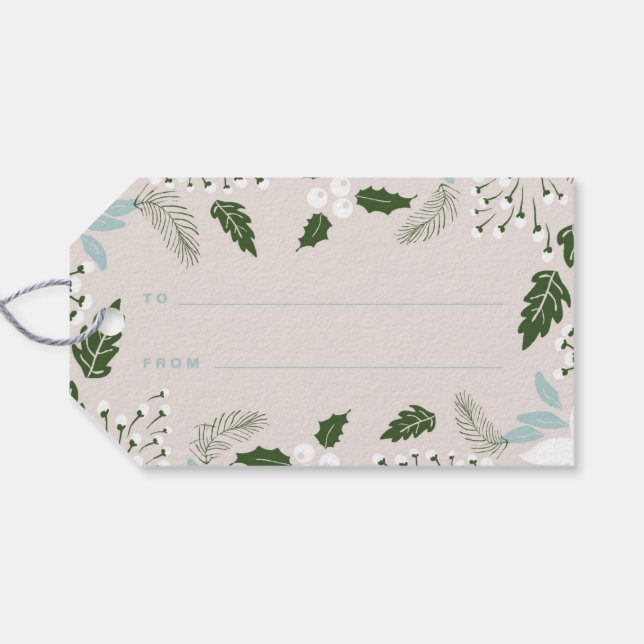 Etiqueta de regalo de vacaciones felices botánicas (Reverso Horizontal)
