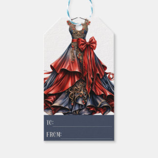 Etiqueta de regalo de vestimenta azul rojo, Navida