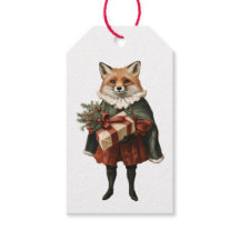 ETIQUETA DE REGALO DE ZORRO DE NAVIDAD ANTIGUA