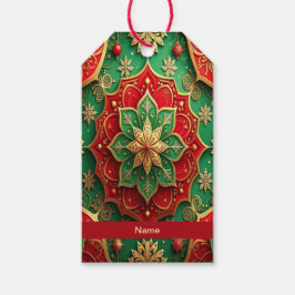 Etiqueta de regalo decorativa navideña roja y verd