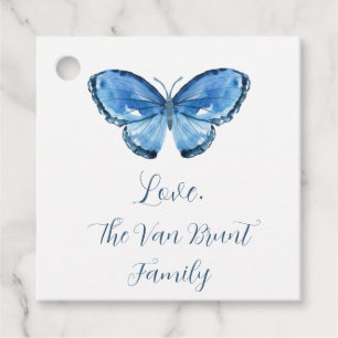 Etiqueta de regalo del azul mariposa