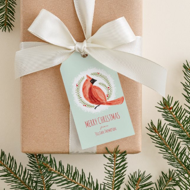 Etiqueta de regalo del cardenal Wreath Personaliza (Subido por el creador)