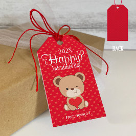 Etiqueta de regalo del Día de San Valentín del oso