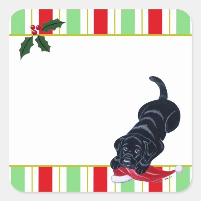 Etiqueta de regalo del Labrador Negro de Cachorro  (Anverso)