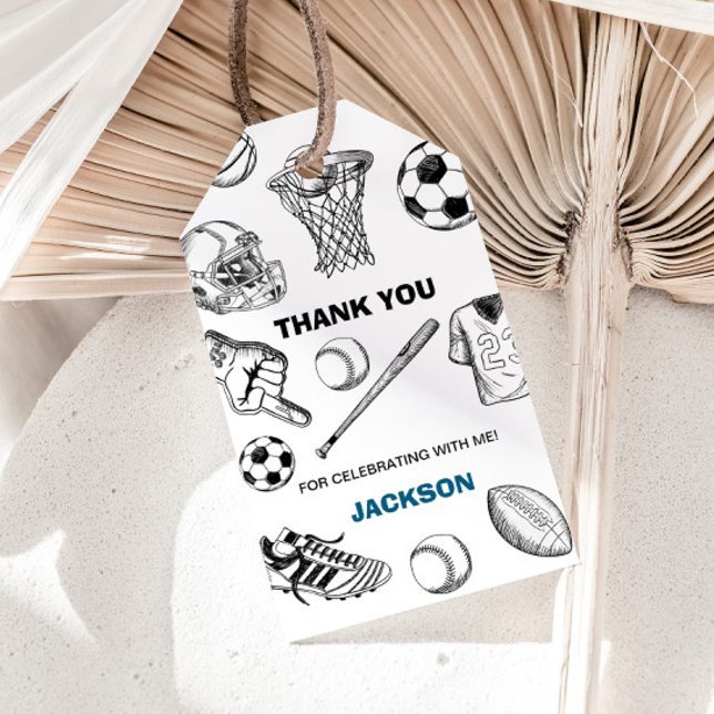 Etiqueta de regalo deportivo, etiqueta de favor de (Sports birthday thank you tag)