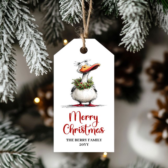 Etiqueta de Regalo Divertida de Ganso de Dibujos A (Christmas Whimsical Goose Cartoon Funny Gift Tag)
