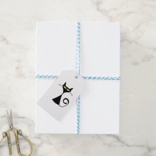 Etiqueta de regalo divertida de gato negro lindo