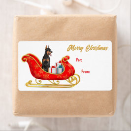 Etiqueta de regalo Doberman Pinscher Dog Sleigh