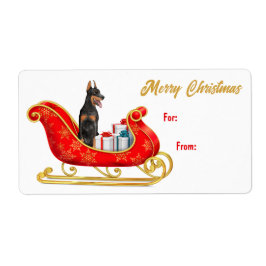 Etiqueta de regalo Doberman Pinscher Dog Sleigh