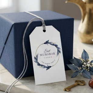 Etiqueta de regalo Eid Mubarak floral azul elegant
