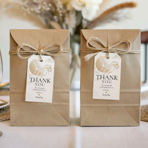 Etiqueta de regalo elegante de cigüeña en oro para