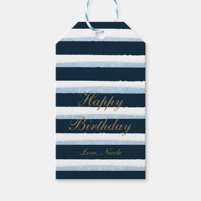 Etiqueta de regalo elegante y chic de rayas de acu (Anverso)