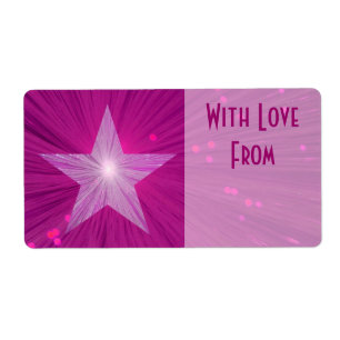 Etiqueta de regalo Estrella rosa con amor grande