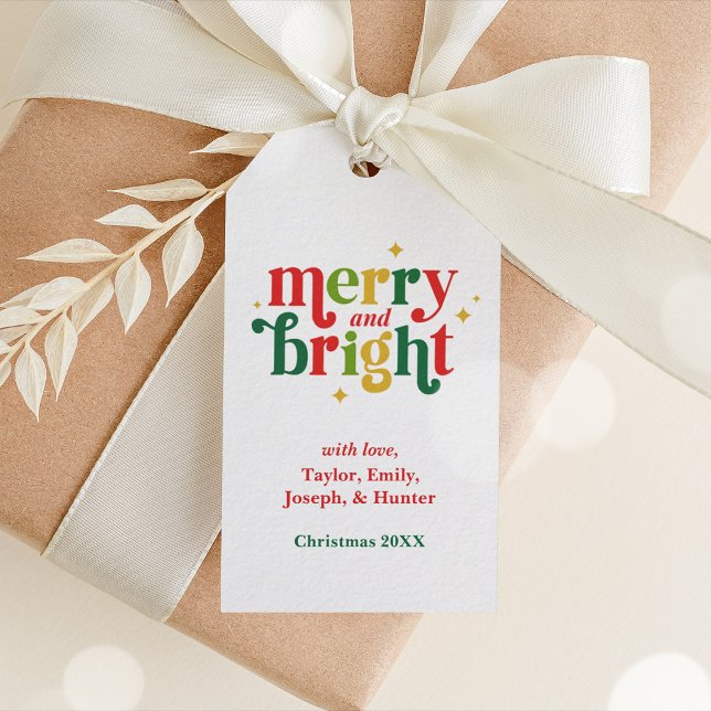 Etiqueta de regalo familiar Navidad Alegre y Brill (Christmas Merry and Bright Family Gift Tag)