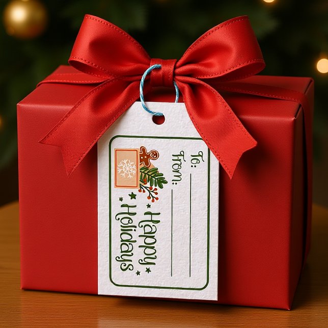 Etiqueta de regalo Feliz Navidad Gnome (Happy Holidays Gnome Christmas green gift tag)